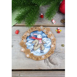 Cross-stich on wooden base "Miniature. On the river ice" SO-134