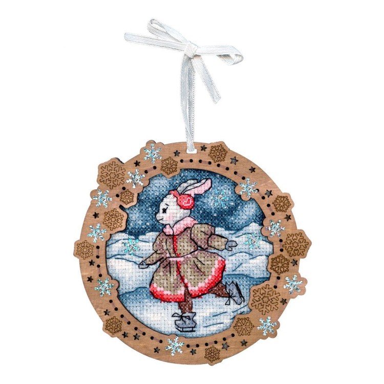 Cross-stich on wooden base "Miniature. On a frozen river" SO-135