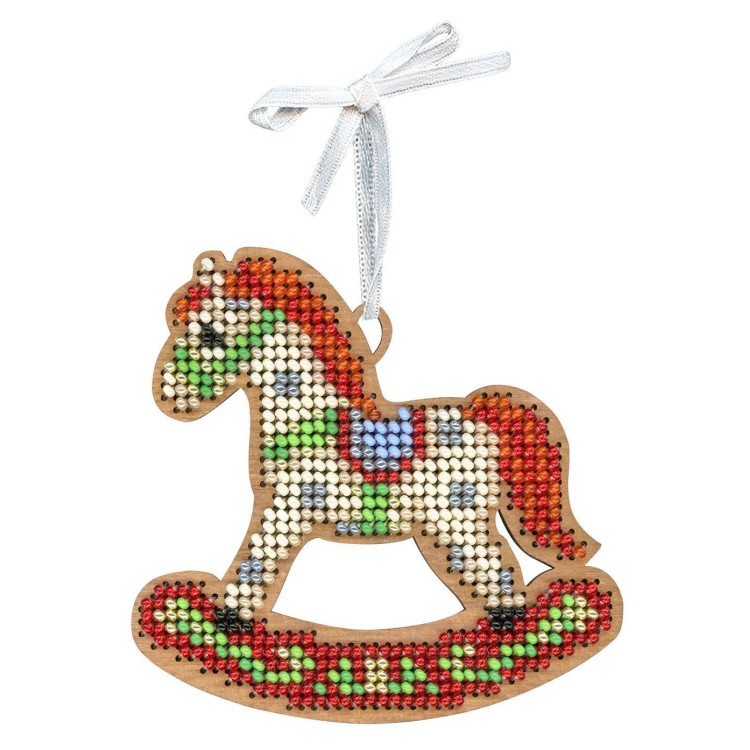 Cross-stich on wooden base "Little Light Horse" SO-153