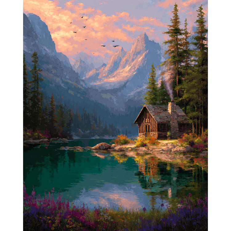 Diamond painting with subframe "House by the lake" 40x50 cm DP434