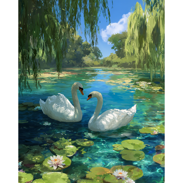 Diamond painting with subframe "Swans"  40x50 cm DP438