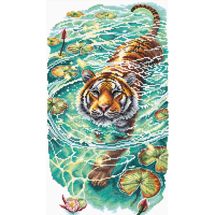 Cross stitch kit  "Tiger of the Turquoise Lotus Pond" AVA-P014