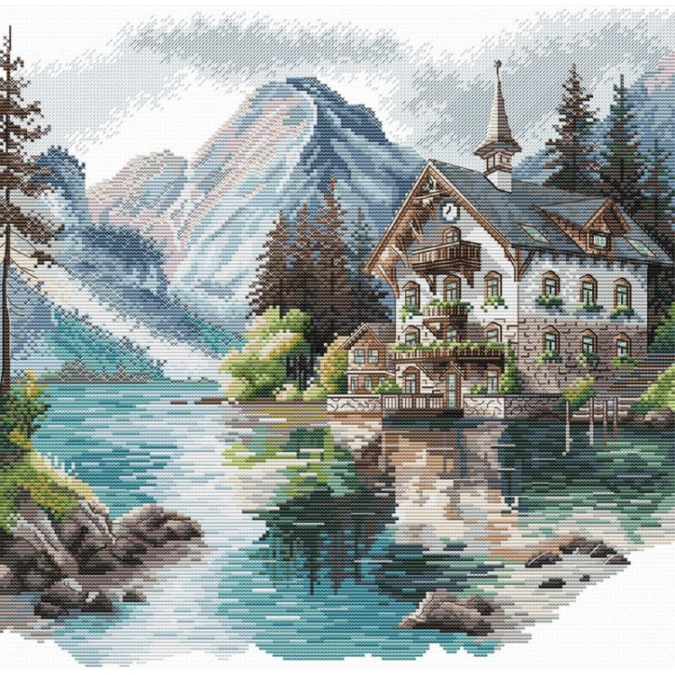 Cross stitch kit  "Lakeside Alpine Cottage" AVA-P048