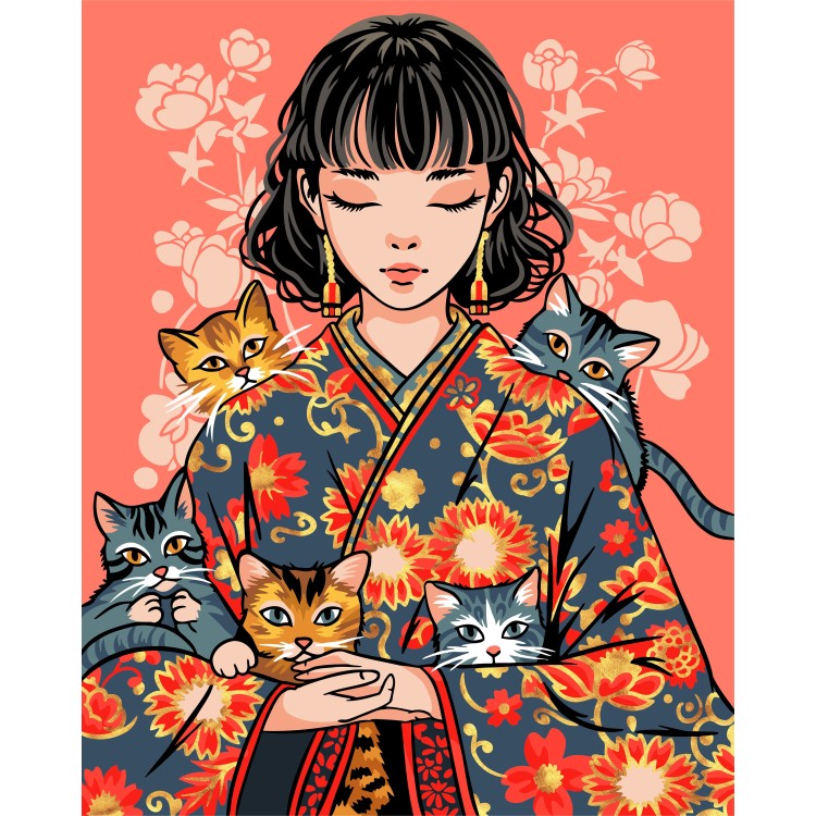 2025Paint by Numbers kit "Japanese kittens" 40x50 cm W078