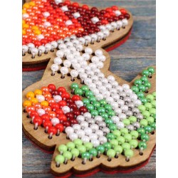 Cross-stich on wooden base"Christmas tree decoration. Little fly agari SO-147