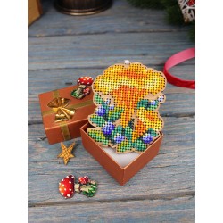 Cross-stich on wooden base"Christmas tree decoration. Chanterelle mush SO-148