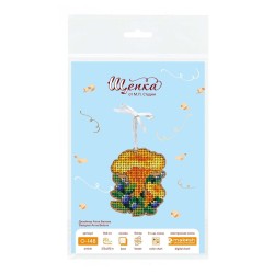Cross-stich on wooden base"Christmas tree decoration. Chanterelle mush SO-148