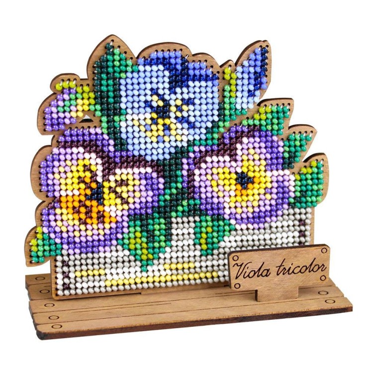 Cross-stich on wooden base"Pansies in a box" SO-152