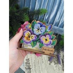 Cross-stich on wooden base"Pansies in a box" SO-152