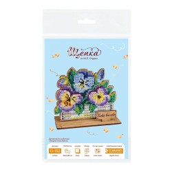 Cross-stich on wooden base"Pansies in a box" SO-152