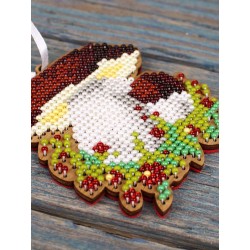 Cross-stich on wooden base"Christmas tree decoration. Porcini mushroom SO-149