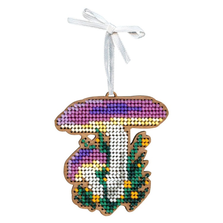 Cross-stich on wooden base"Christmas tree decoration. Russula" SO-150
