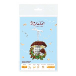 Cross-stich on wooden base"Christmas tree decoration. Porcini mushroom SO-149