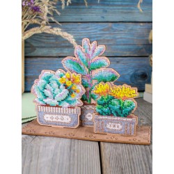 Cross-stich on wooden base"Succulent garden" SO-160