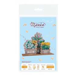 Cross-stich on wooden base"Succulent garden" SO-160