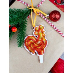 Cross-stich on wooden base"Rooster-shaped lollipop" SO-161