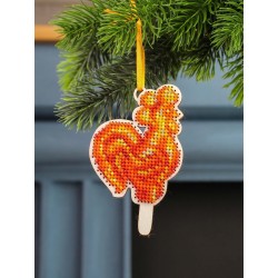 Cross-stich on wooden base"Rooster-shaped lollipop" SO-161