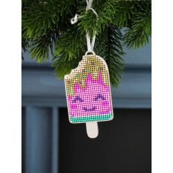 Cross-stich on wooden base"Happy Ice Cream" SO-162