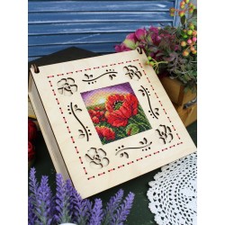 Cross-stich on wooden base"Box. Poppies" SO-164