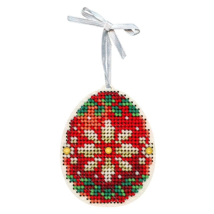 Cross-stich on wooden base"Red and gold egg" SO-184