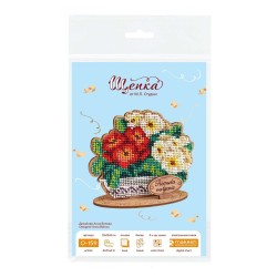 Cross-stich on wooden base"Primroses in a pot" SO-159
