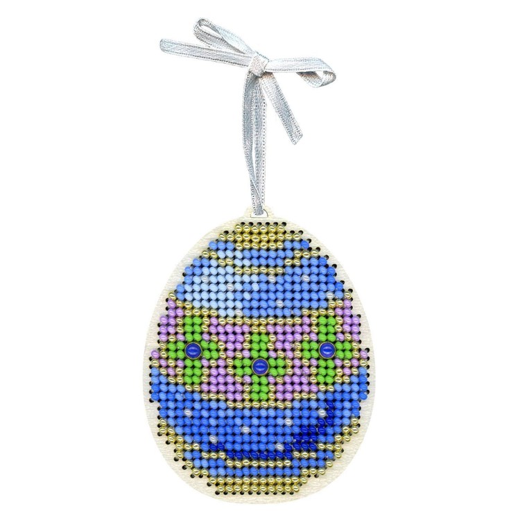 Cross-stich on wooden base"Blue and gold egg" SO-185