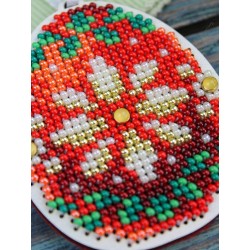 Cross-stich on wooden base"Red and gold egg" SO-184