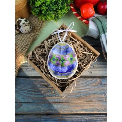 Cross-stich on wooden base"Blue and gold egg" SO-185