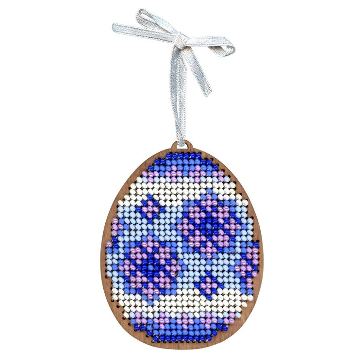 Cross-stich on wooden base"Lilac patterns. Egg" SO-187