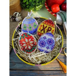 Cross-stich on wooden base"Blue and gold egg" SO-185