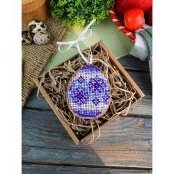 Cross-stich on wooden base"Lilac patterns. Egg" SO-187