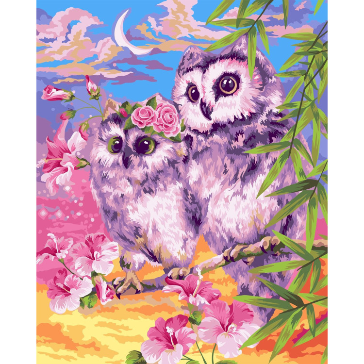 Wizardi Painting by Numbers Kit Tender Owls 40x50 cm H103