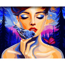 Wizardi painting by number kit. A girl and a bird 40x50 cm J026