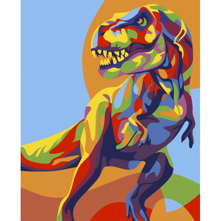 Wizardi painting by number kit. Rainbow Dinosaur 16.5x13 cm MINI007