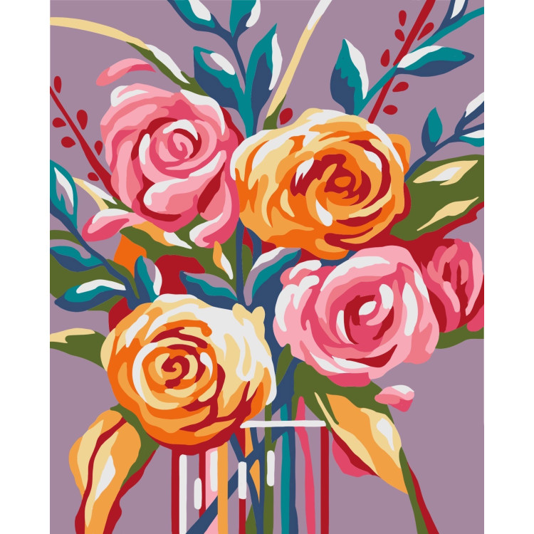 Wizardi painting by number kit. Gentle roses 16.5x13 cm MINI028