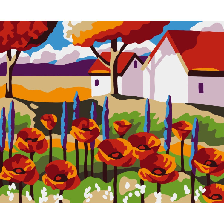 Wizardi painting by number kit. Garden with poppies 16.5x13 cm MINI029