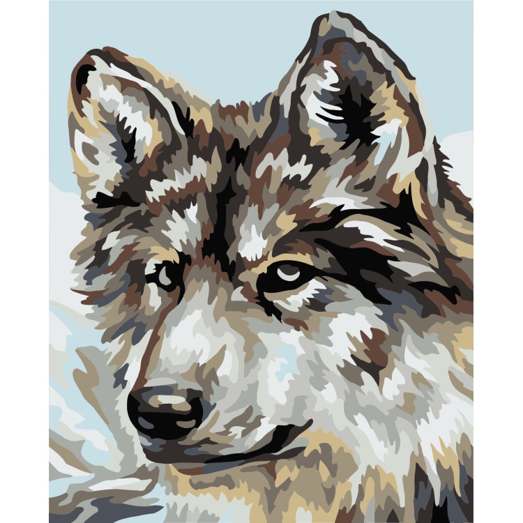 Wizardi painting by number kit. Grey wolf 16.5x13 cm MINI036