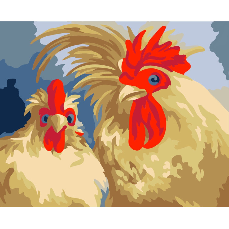 Wizardi painting by number kit. Roosters 16.5x13 cm MINI052