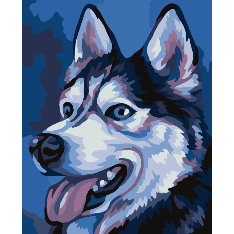 Wizardi painting by number kit. Husky 16.5x13 cm MINI072