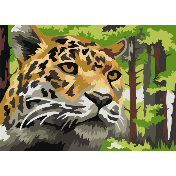 Wizardi painting by number kit. Leopard in the forest 16.5x13 cm MINI110