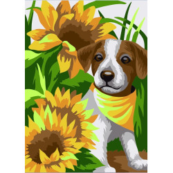 PUPPY IN THE SUNFLOWERS 16.5X13 CM MINI119